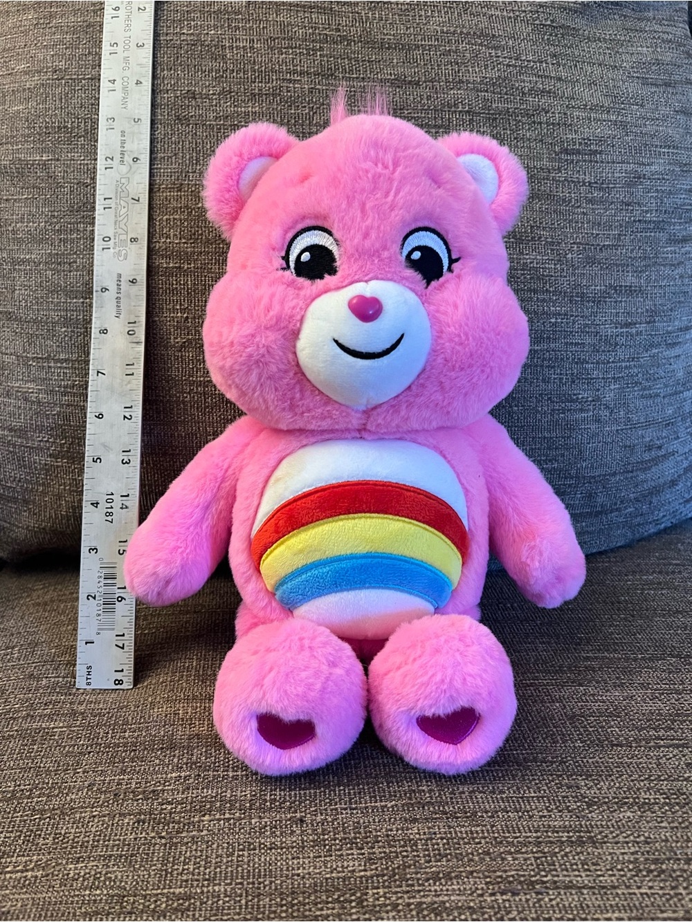Care Bears Cheer Bear Hot Pink Rainbow Plushie Stuffed Animal Toy 12 inch